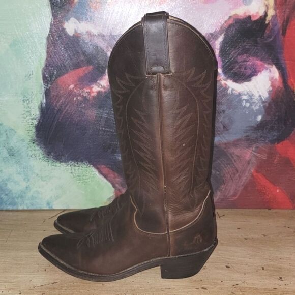 Justin Apache Classic L4935 Brown Feather Stitch Round Toe Western Boots Size 5 - Picture 1 of 11